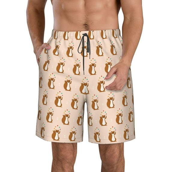 Honeii's Cute Squirrel Print Men's Casual Shorts with Drawstring,Swim Trunks Quick Dry Beach Shorts
