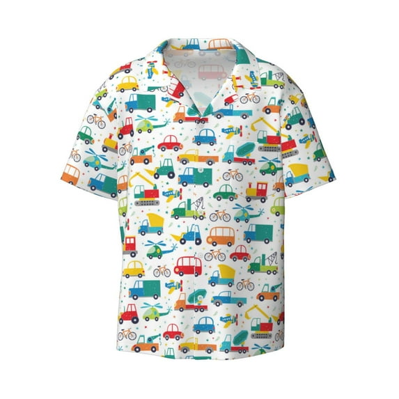 Honeii 's Cute Transport for men's short-sleeved button-up collared shirt featuring a pocket, perfect for beach vacations, and travel adventures.