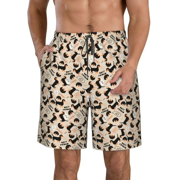Honeii's Dachshund Print Men's Casual Shorts with Drawstring,Swim Trunks Quick Dry Beach Shorts