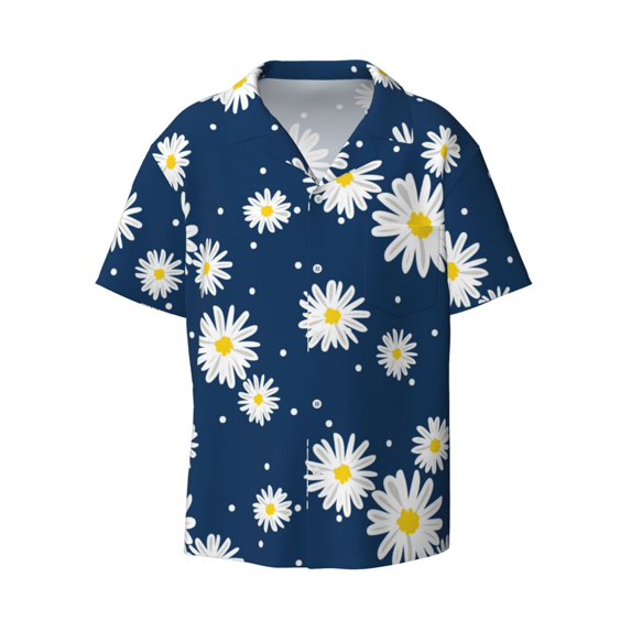 Honeii 's Daisies Flowers for men's short-sleeved button-up collared shirt featuring a pocket, perfect for beach vacations, and travel adventures.