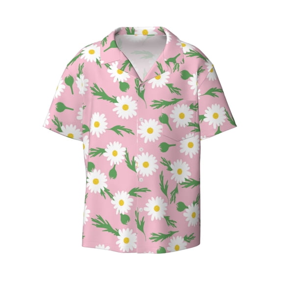 Honeii 's Daisies Flowers for men's short-sleeved button-up collared shirt featuring a pocket, perfect for beach vacations, and travel adventures.