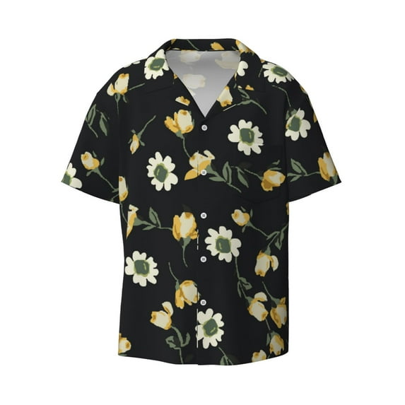 Honeii 's Daisy for men's short-sleeved button-up collared shirt featuring a pocket, perfect for beach vacations, and travel adventures.