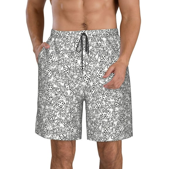 Honeii's Dice Cubes Print Men's Casual Shorts with Drawstring,Swim Trunks Quick Dry Beach Shorts