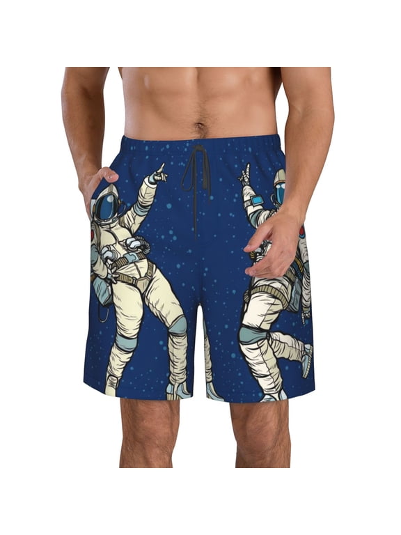 's Disco party Astronaut Dancing Print Men's Casual Shorts with Drawstring,Swim Trunks Quick Dry Beach Shorts