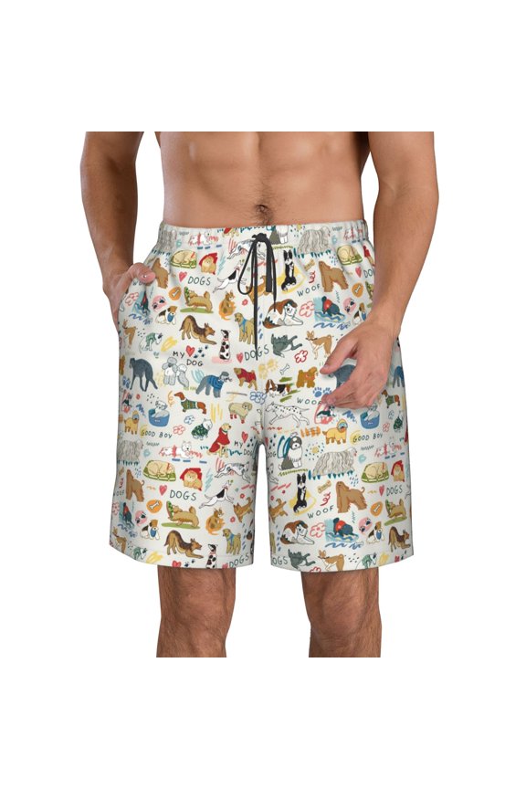 's Dogs Funny Pets Print Men's Casual Shorts with Drawstring，Swim Trunks Quick Dry Beach Shorts