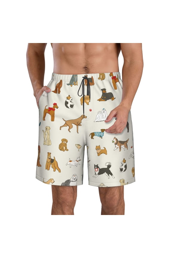 's Dogs Funny Pets Print Men's Casual Shorts with Drawstring，Swim Trunks Quick Dry Beach Shorts