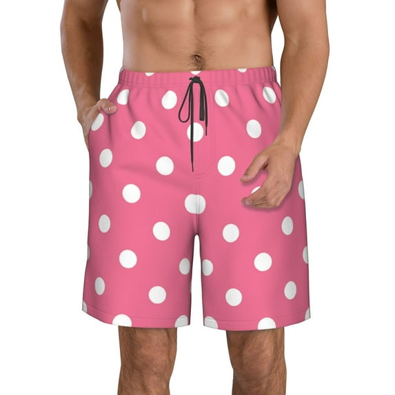 Honeii's Dots On Rose Red Background Print Men's Casual Shorts with Drawstring,Swim Trunks Quick Dry Beach Shorts