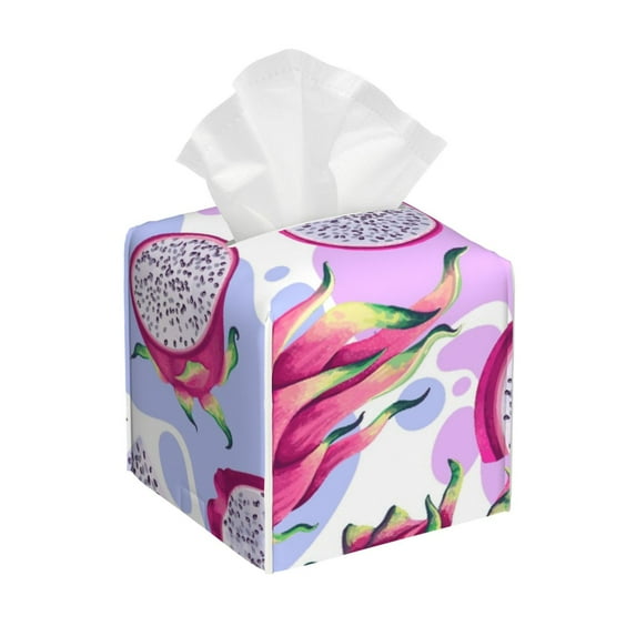 Honeii 's Dragon Fruit for Leather Square Tissue Box Cover Holder: A Stylish Organizer for Tabletops, Bathrooms, Cars & Offices