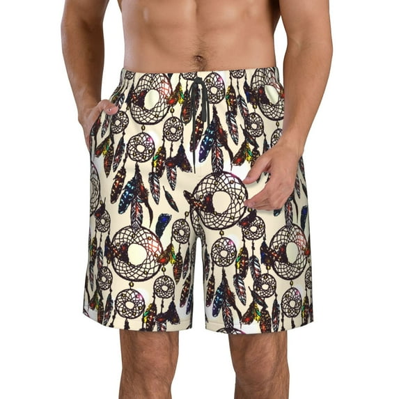 Honeii's Dreamcatcher Print Men's Casual Shorts with Drawstring,Swim Trunks Quick Dry Beach Shorts