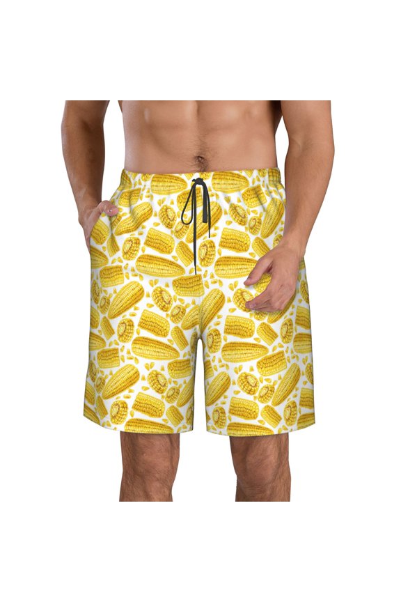 's Ears Of Corn Print Men's Casual Shorts with Drawstring,Swim Trunks Quick Dry Beach Shorts