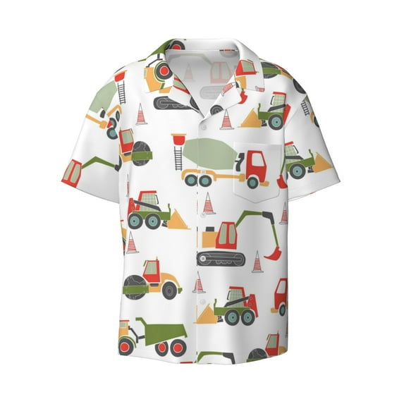 Honeii 's Excavator for men's short-sleeved button-up collared shirt featuring a pocket, perfect for beach vacations, and travel adventures.