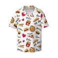thumbnail image 1 of Honeii 's Fast Food for men's short-sleeved button-up collared shirt featuring a pocket, perfect for beach vacations, and travel adventures., 1 of 5