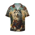 thumbnail image 1 of Honeii 's Forest Maple Leaf Husky for men's short-sleeved button-up collared shirt featuring a pocket, perfect for beach vacations, and travel adventures., 1 of 5