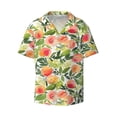 thumbnail image 1 of Honeii 's Fruits Peach1 for men's short-sleeved button-up collared shirt featuring a pocket, perfect for beach vacations, and travel adventures., 1 of 5