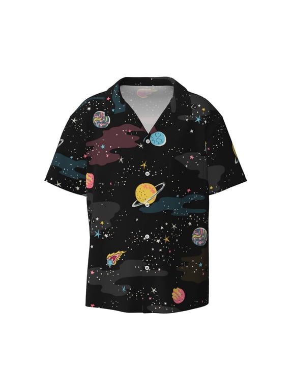 's Galaxy for men's short-sleeved button-up collared shirt featuring a pocket, perfect for beach vacations, and travel adventures.