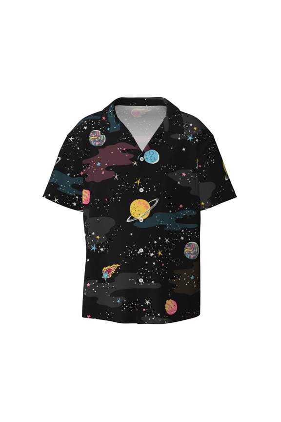 's Galaxy for men's short-sleeved button-up collared shirt featuring a pocket, perfect for beach vacations, and travel adventures.
