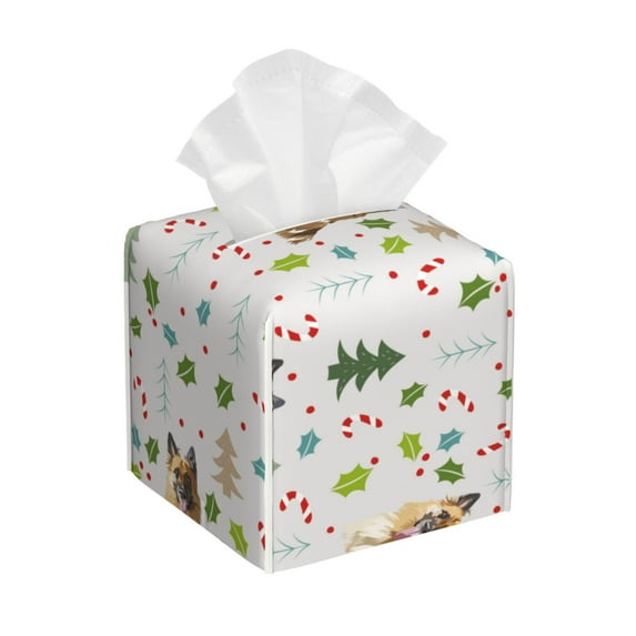 Honeii 's German Shepherd Dog for Leather Square Tissue Box Cover Holder: A Stylish Organizer for Tabletops, Bathrooms, Cars & Offices