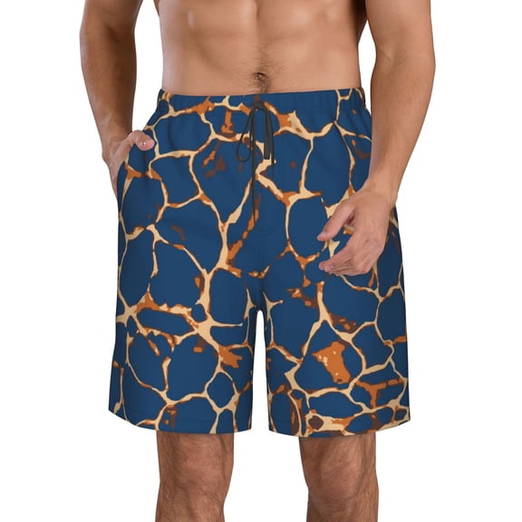 Honeii's Giraffe Skin Print Men's Casual Shorts with Drawstring,Swim Trunks Quick Dry Beach Shorts