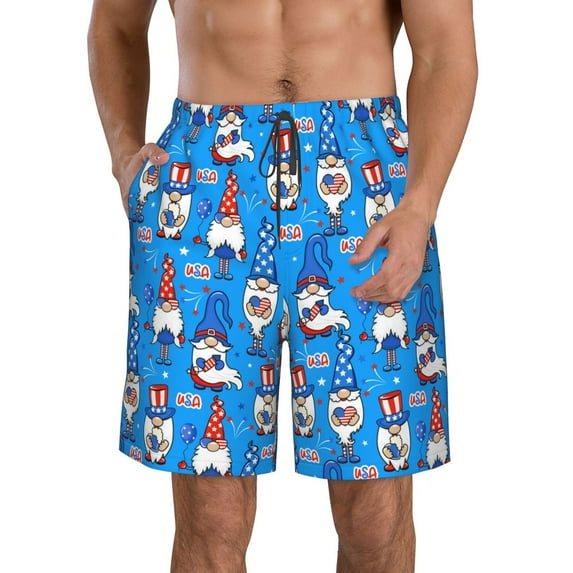 Honeii's Gnomes in USA Print Men's Casual Shorts with Drawstring,Swim Trunks Quick Dry Beach Shorts