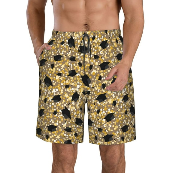 Honeii's Graduation Hats3 Print Men's Casual Shorts with Drawstring,Swim Trunks Quick Dry Beach Shorts