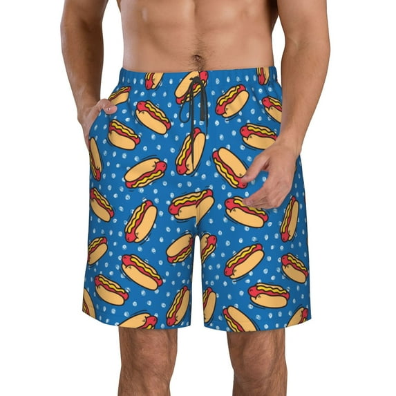 Honeii's Hot Dog 1 Print Men's Casual Shorts with Drawstring,Swim Trunks Quick Dry Beach Shorts