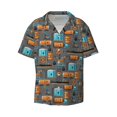 thumbnail image 1 of Honeii 's Industrial Transportation for men's short-sleeved button-up collared shirt featuring a pocket, perfect for beach vacations, and travel adventures., 1 of 5