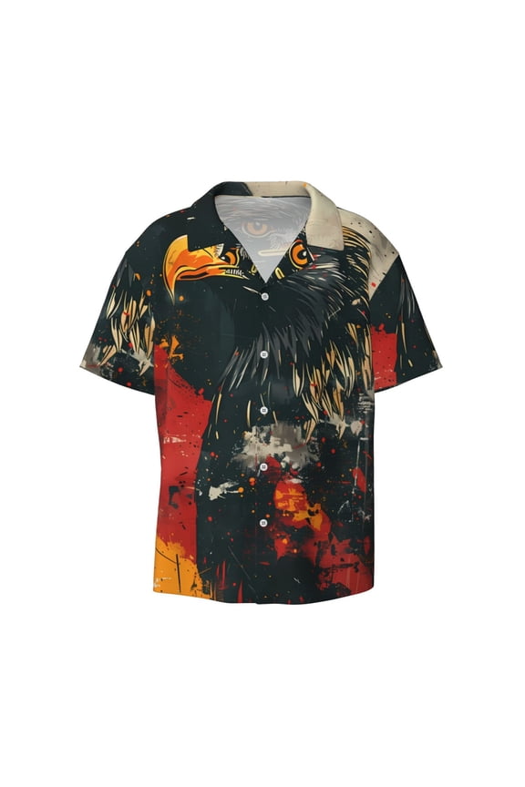 's Ink Style Bald Eagle for men's short-sleeved button-up collared shirt featuring a pocket, perfect for beach vacations, and travel adventures.