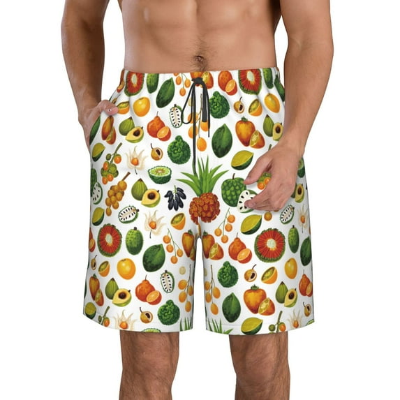 Honeii's Lemon Fruits Vegetables Print Men's Casual Shorts with Drawstring,Swim Trunks Quick Dry Beach Shorts