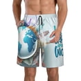 thumbnail image 1 of Honeii's Let's go Travel Print Men's Casual Shorts with Drawstring，Swim Trunks Quick Dry Beach Shorts, 1 of 5