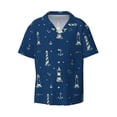 thumbnail image 1 of Honeii 's Lighthouses and Anchors for men's short-sleeved button-up collared shirt featuring a pocket, perfect for beach vacations, and travel adventures., 1 of 5