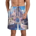 thumbnail image 1 of Honeii's Majestic Fantasy Castle Print Men's Casual Shorts with Drawstring，Swim Trunks Quick Dry Beach Shorts, 1 of 5