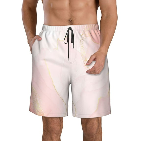 Honeii's Marble Print Men's Casual Shorts with Drawstring,Swim Trunks Quick Dry Beach Shorts