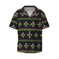 thumbnail image 1 of Honeii 's Mardi Gras Fleur de Lis for men's short-sleeved button-up collared shirt featuring a pocket, perfect for beach vacations, and travel adventures., 1 of 5