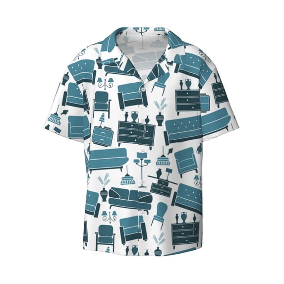 Honeii 's Modern Furniture for men's short-sleeved button-up collared shirt featuring a pocket, perfect for beach vacations, and travel adventures.