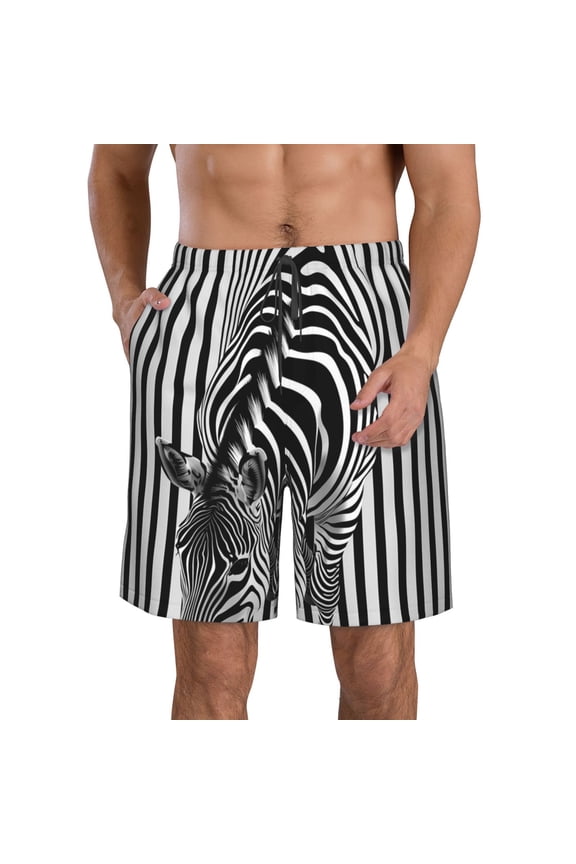 's Optical Zebra Illusion Print Men's Casual Shorts with Drawstring,Swim Trunks Quick Dry Beach Shorts