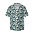 thumbnail image 1 of Honeii 's PUG HEAD And Flower for men's short-sleeved button-up collared shirt featuring a pocket, perfect for beach vacations, and travel adventures., 1 of 5