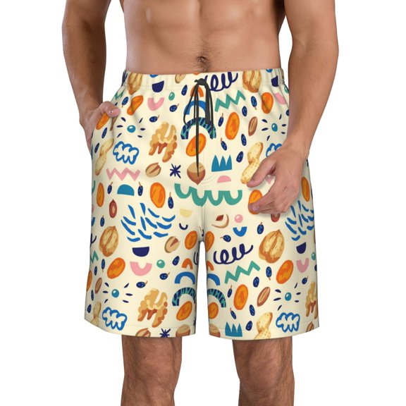 Honeii's Peanuts 8 Print Men's Casual Shorts with Drawstring，Swim Trunks Quick Dry Beach Shorts