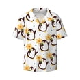 thumbnail image 1 of Honeii 's Penguin With Flowers for men's short-sleeved button-up collared shirt featuring a pocket, perfect for beach vacations, and travel adventures., 1 of 5