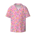 thumbnail image 1 of Honeii 's Pink Donut for men's short-sleeved button-up collared shirt featuring a pocket, perfect for beach vacations, and travel adventures., 1 of 5