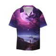 thumbnail image 1 of Honeii 's Purple Moon Tree Night Sky for men's short-sleeved button-up collared shirt featuring a pocket, perfect for beach vacations, and travel adventures., 1 of 5