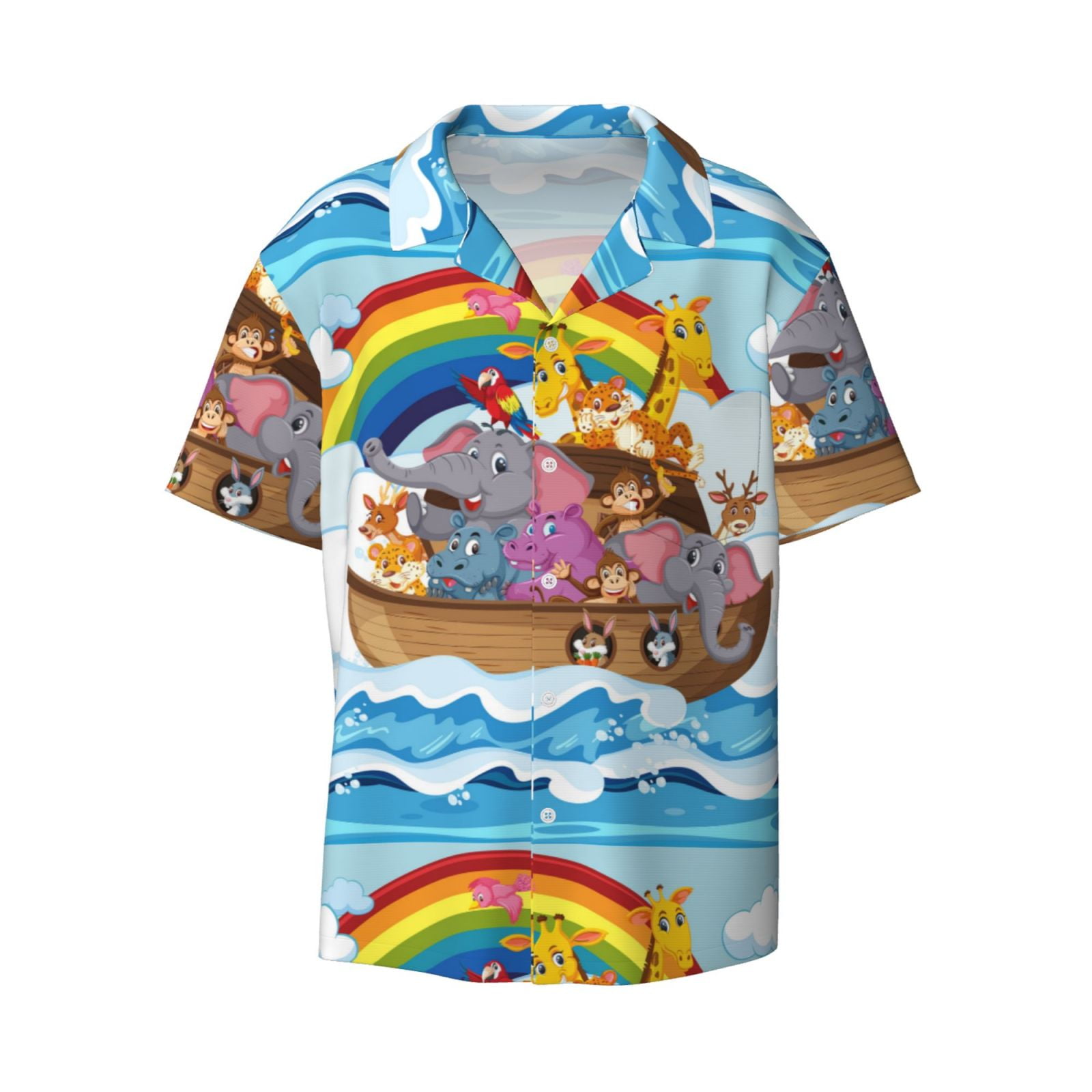 Honeii 's Rainbow Animals on Noah's Ark for men's shortsleeved button