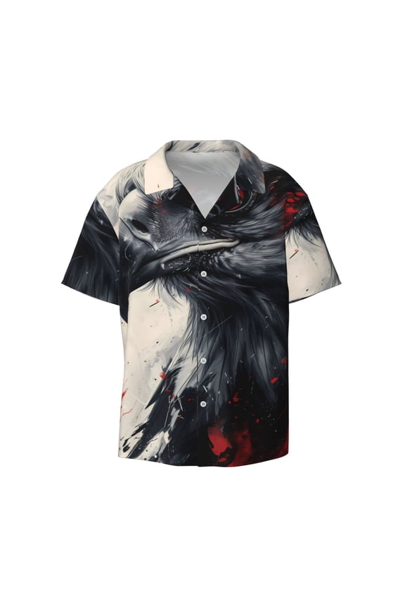 's Red Black Ink Style Bald Eagle for men's short-sleeved button-up collared shirt featuring a pocket, perfect for beach vacations, and travel adventures.