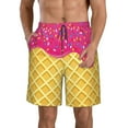 thumbnail image 1 of Honeii's Red Ice Cream Print Men's Casual Shorts with Drawstring，Swim Trunks Quick Dry Beach Shorts, 1 of 5