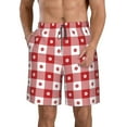 thumbnail image 1 of Honeii's Red Plaid Daisy Print Men's Casual Shorts with Drawstring，Swim Trunks Quick Dry Beach Shorts, 1 of 5