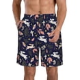 thumbnail image 1 of Honeii's Retro Rabbit Flower Print Men's Casual Shorts with Drawstring，Swim Trunks Quick Dry Beach Shorts, 1 of 5