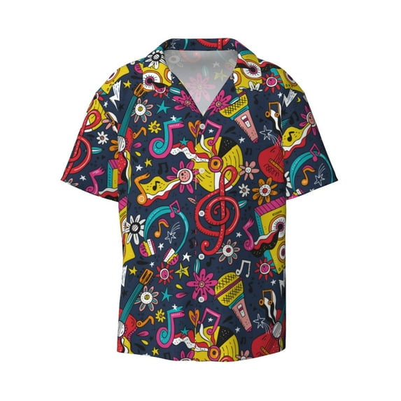 Honeii 's Rock Music for men's short-sleeved button-up collared shirt featuring a pocket, perfect for beach vacations, and travel adventures.