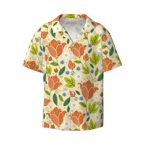 Honeii 's Rose Daisy for men's short-sleeved button-up collared shirt featuring a pocket, perfect for beach vacations, and travel adventures.