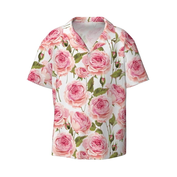 Honeii 's Rose Flowers for men's short-sleeved button-up collared shirt featuring a pocket, perfect for beach vacations, and travel adventures.