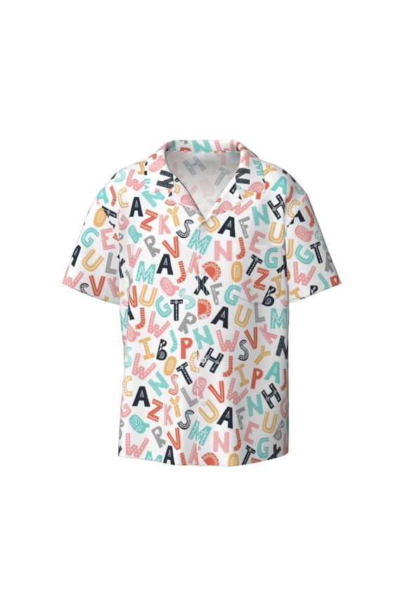 's Scandinavian Alphabet1 for men's short-sleeved button-up collared shirt featuring a pocket, perfect for beach vacations, and travel adventures.