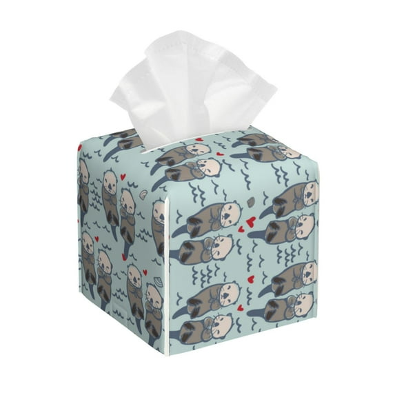 Honeii 's Sea Otter for Leather Square Tissue Box Cover Holder: A Stylish Organizer for Tabletops, Bathrooms, Cars & Offices
